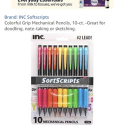 INC Softscripts Pack of 10 Coloured Grip Mechanical Pencils Ideal for Doodling, Noting or Sketc