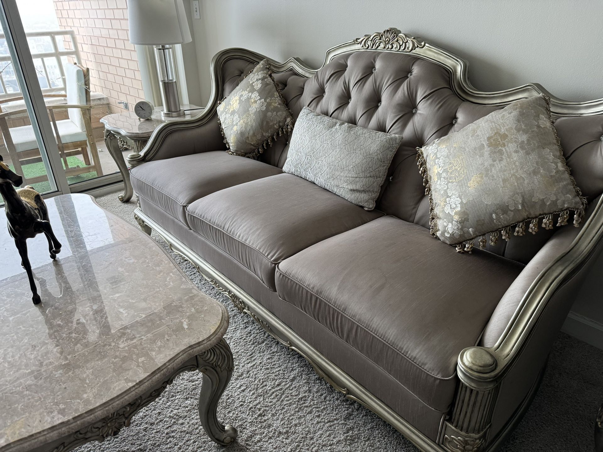 Elegant Sofa Set with Coffee and Side Tables for Sale - Luxurious Style, Excellent Condition