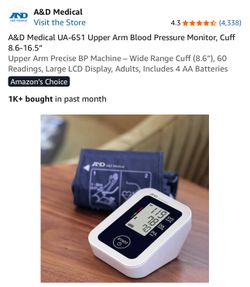 A&D Medical UA-651 Upper Arm Blood Pressure Monitor, Cuff 8.6-16.5” Upper Arm Precise BP Machine – Wide Range Cuff (8.6”), 60 Readings, Large LCD Disp