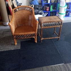 VINTAGE PALECEK WICKER CHAIR AND END TABLE
