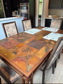 Slate Top Table w/ 6 upholstered chairs
