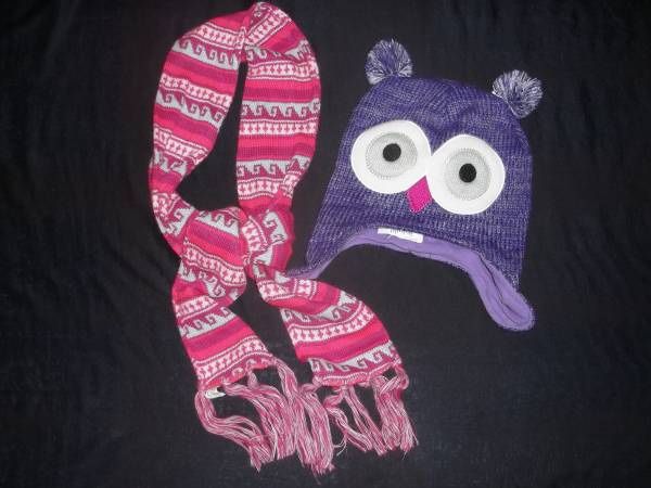 NWT CHILDREN'S PLACE PURPLE OWL Girls WINTER HAT AND SCARF- Youth L/XL