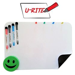 Premium Magnetic Dry Erase Whiteboard Sheet 17 x 11, 0.5mm Thick  with 4 BONUS Markers 4 Heavy Duty Magnets & 1 Smiley Eraser - 