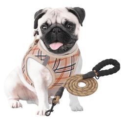 No Pull Dog Harness with Leash, No Choke Reflective Pet Vest Adjustable Breathable beige L