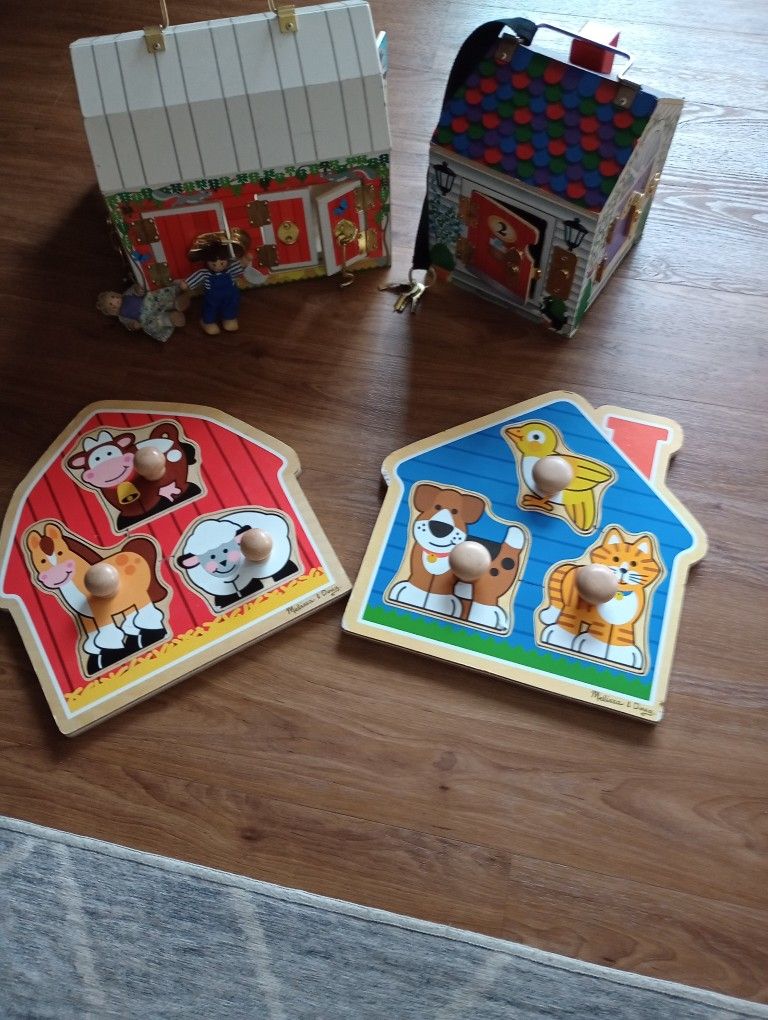 Melissa & Doug 2 Puzzle, Barn, And Key House