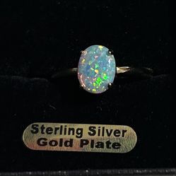 Lab Created Opal Sterling Silver Over Gold Plated Ring From Australia