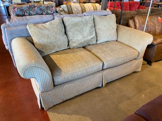 Cream Colored Striped Roll-Arm Sofa