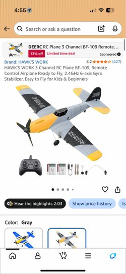3 Channel RC Plane BF-109 (2.4GHz 6-Axis Gyro, Ready to Fly)