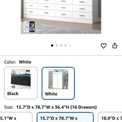16 Drawer Dresser with LED Light and Charging Station, Modern Chest 