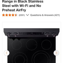 Samsung 30 inch 5 burner Smart Electric Range with Wi-fi and Convection Oven in Black Stainless