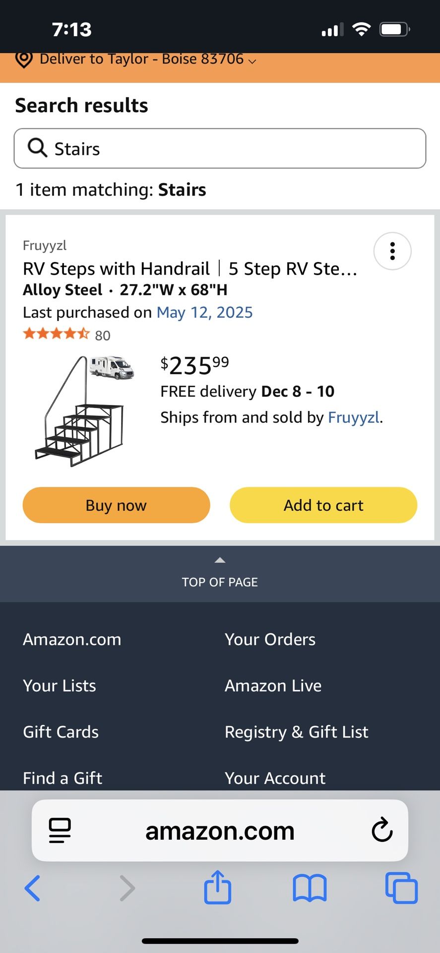 Steel Entry Stairs For RV Or Travel Trailer