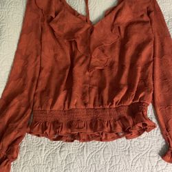 Anthropologie Dressy Rust Long Sleeve Dressy Top, Size S