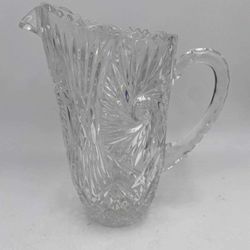 Cut Crystal Pitcher Design Pattern Glass Vase Vintage