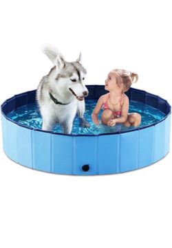 Niubya 64 x 12'' Foldable Dog Swimming Pool, Portable Bath Tub for Pets Indoor and Outdoor(Blue)