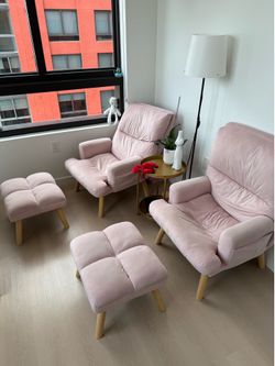2 Pink Accent Chairs with Ottomans and Adjustable Backrest