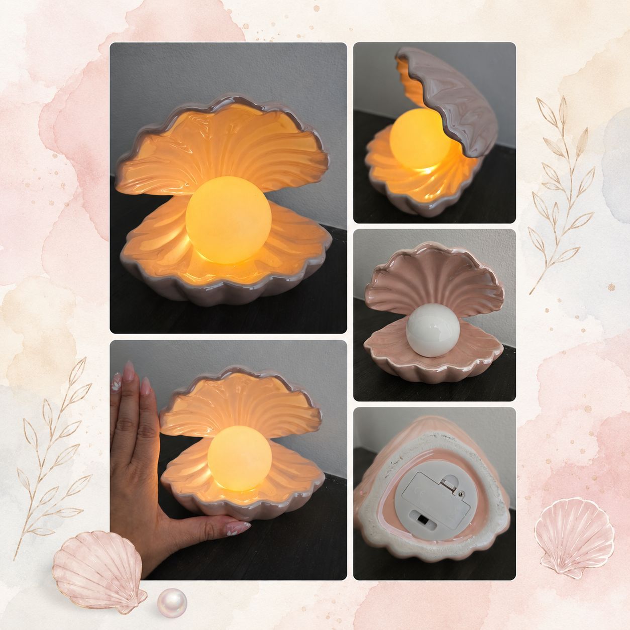 Glossy Pink Mini Pearl Oyster Lamp