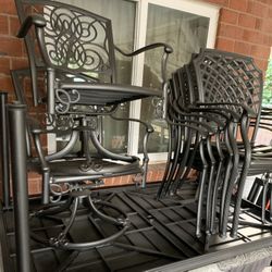 Hampton Bay Heavy Wrought Iron Bistro Metal Outdoor Patio Furniture Seven Piece Set
