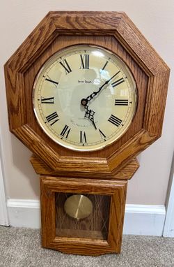 Daniel Dakota Quartz Westminster Chime Wall Clock-Oak Wood -Pendulum
