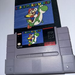 Super Mario World (Super Nintendo SNES) Game Cartridge and Manual