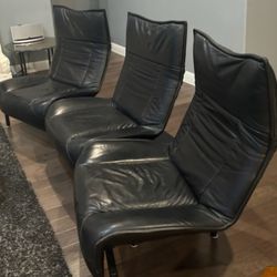Italian Three-Seat Flexible Veranda Sofa in Black Leather 