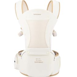 Bebamour Baby Carrier Newborn to Toddler-Baby Hip Carrier Front and Back Carry with Head Hood & 3 Pieces Teething Pads& Waist Extenders & Storage Bag
