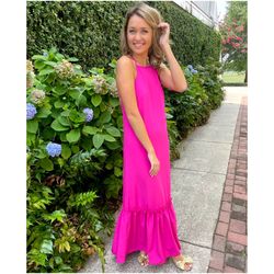 Sheln summer sundress size 0XL straps tie halter neck fuchsia pink flared maxi