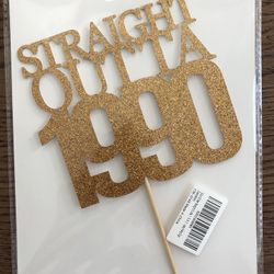 1990 Birthday Cake Gold Glitter Topper