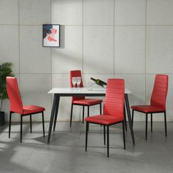 ANN 4 Piece High Back Dining Chairs, Padded Fabric Seats with Black Metal Legs