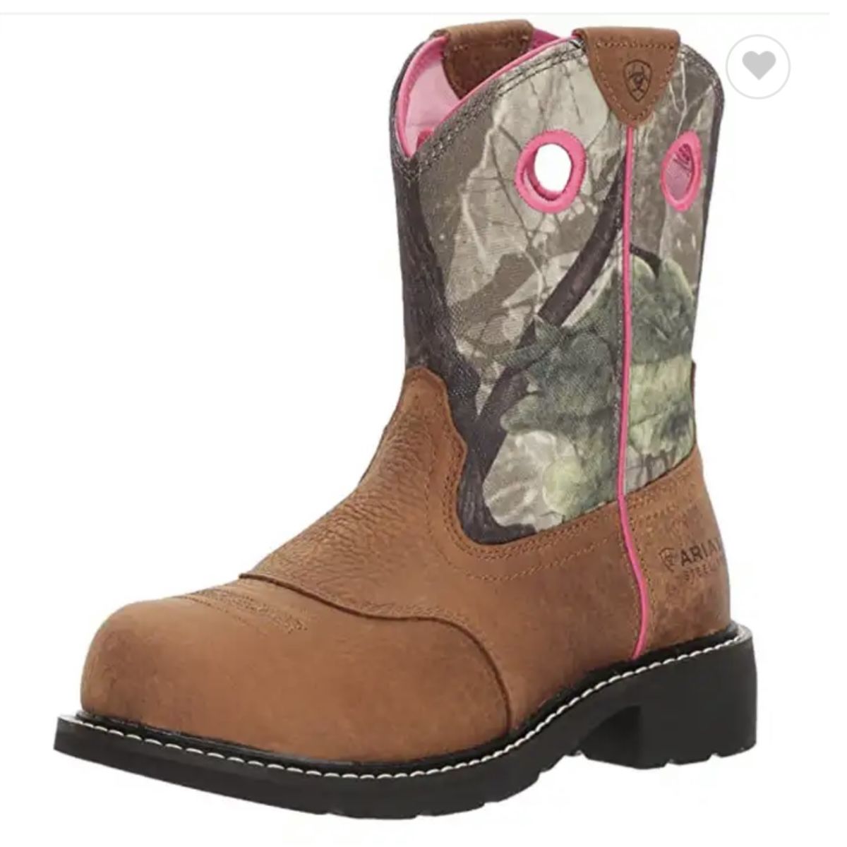 ARIAT Womens Brown Leather Pink Green Camo Fatbaby Cowgirl Steel Toe Work Boots