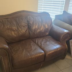 Traditional Love Seat with antique-brass nailhead trim