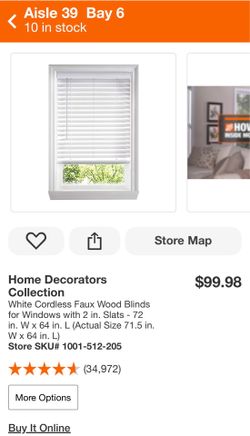 Home Decorators Collection White Cordless Faux Wood Blinds for Windows with 2 in. Slats - 72 in. W × 64 in. L (Actual Size 71.5 in. W × 64 in. L)