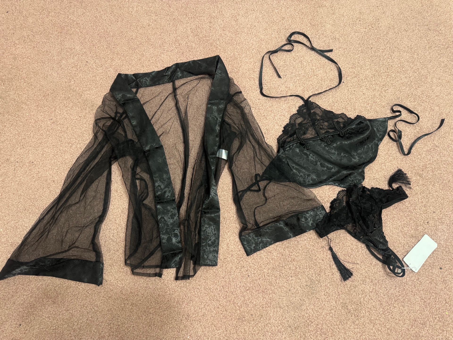 New Medium black bodysuit robe lingerie set outfit gothic sheer panty