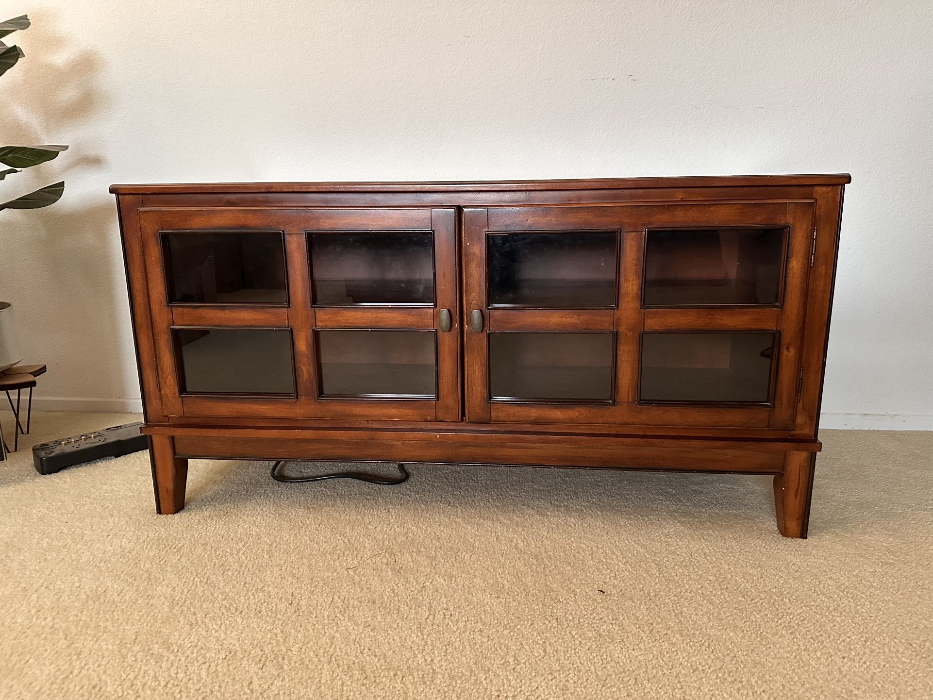 Real Wood TV Stand / Media Console with Glass Doors