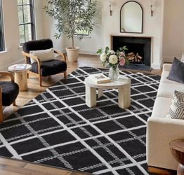 8x10 Nonslip Medium Plush Pile Modern Shag Area Rug, Black/White, NEW
