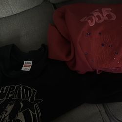 supreme HYSTERIC glamour long sleeve shirt and red sp5der hoodie 