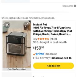 Instant Pot 10 Qt Air Fryer 7 in 1 Functions 