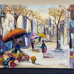 Incredible European Street Scene Oil Painting Listed Cal. Artist Lorraine Pelman