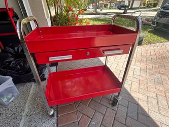 Heavy-Duty Rolling Steel Utility Cart with Locking Drawer. Carrito de Servicio de Acero Reforzado co