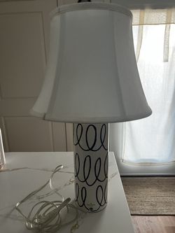 Kate Spade Table Lamp Cylinder Ceramic White Navy Swirls