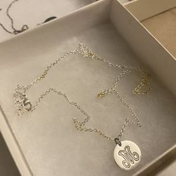 Sterling Silver/gold Engraved Pendant Necklace “M”