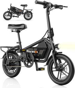 5TH WHEEL EB20 Electric Bike with 25 Miles PAS Range, Peak 650W Motor & 20 MPH, 3 Speed Modes & 14" Tires, Mini Foldable Electric Bikes for Adult with