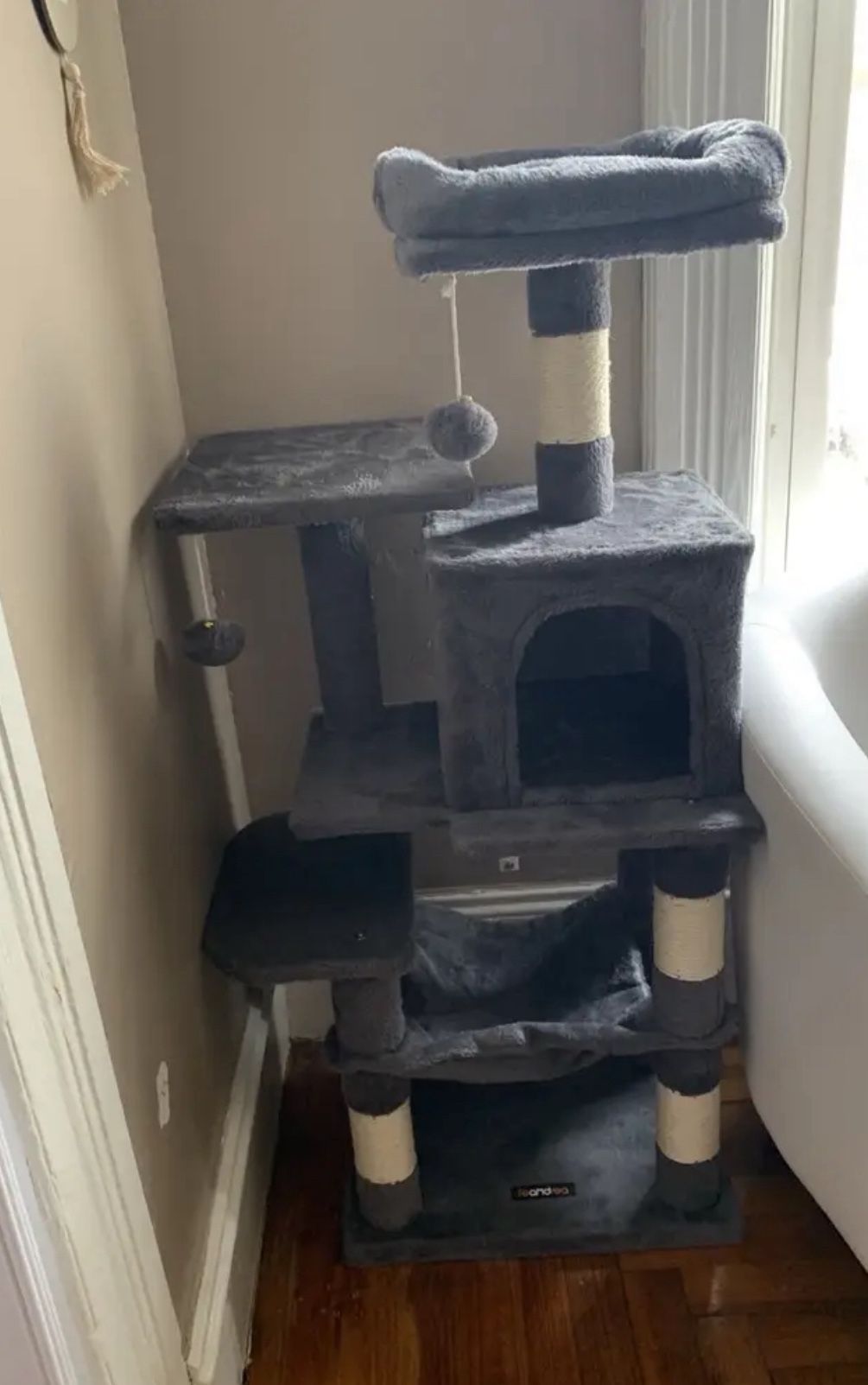 Feandrea Cat Tree, 44.1-Inch Cat Tower for Indoor Cats, Multi-Level Cat Condo with 4 Scratching Posts, 2 Perches, Hammock, Cave, Smoky Gray