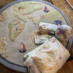 Kids Rug and Sheet Set - Map/Animal Theme