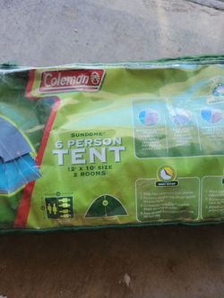 New Coleman 6 person tent 12' x 10' size, 2 rooms