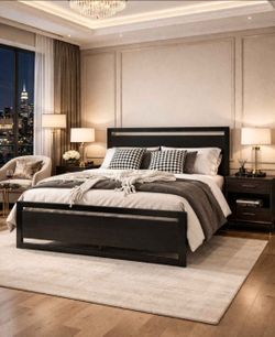 Queen bed Metal Platform Bed Frame with Wooden Headboard and Footboard, Mattress Foundation, No Box Spring Needed, Large Under Bed Storage, Non-Slip W