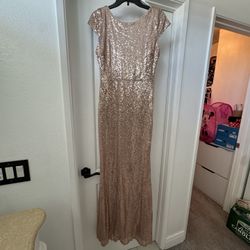 Long Formal Sequined Gold Dress 