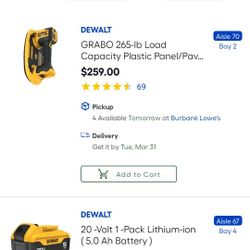 DeWalt GRABO 265-lb Lifter + 5.0Ah Battery Bundle - NEW IN BOX