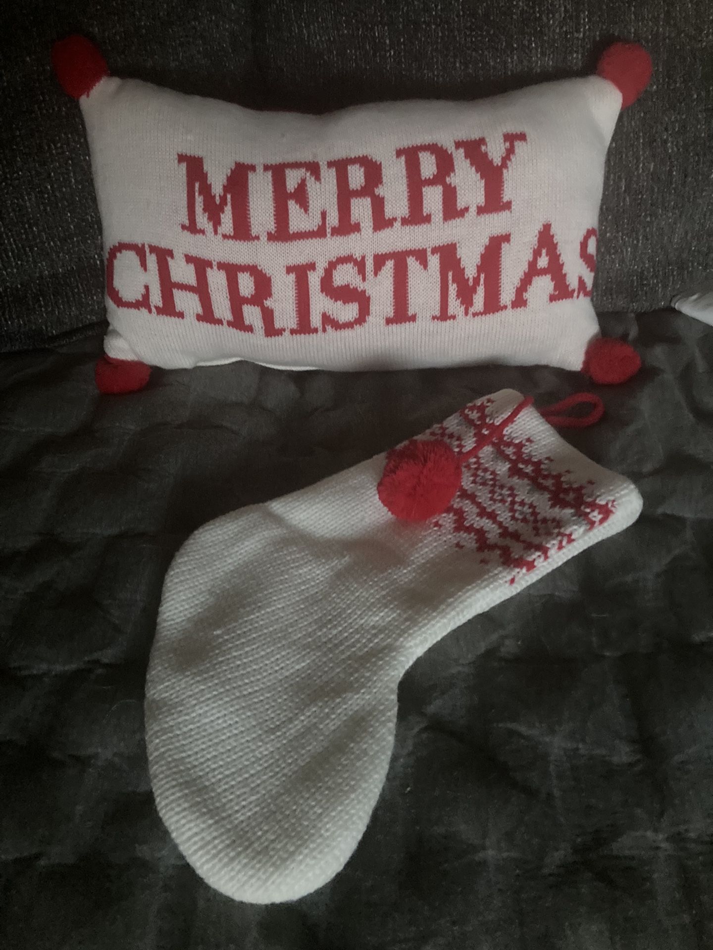 Merry Christmas Pillow and Stocking