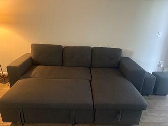 Pull-Out Sectional Sofa with Storage + 2 Mini Stools