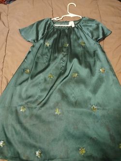 Green Satin Dress with Gold Sequin Details